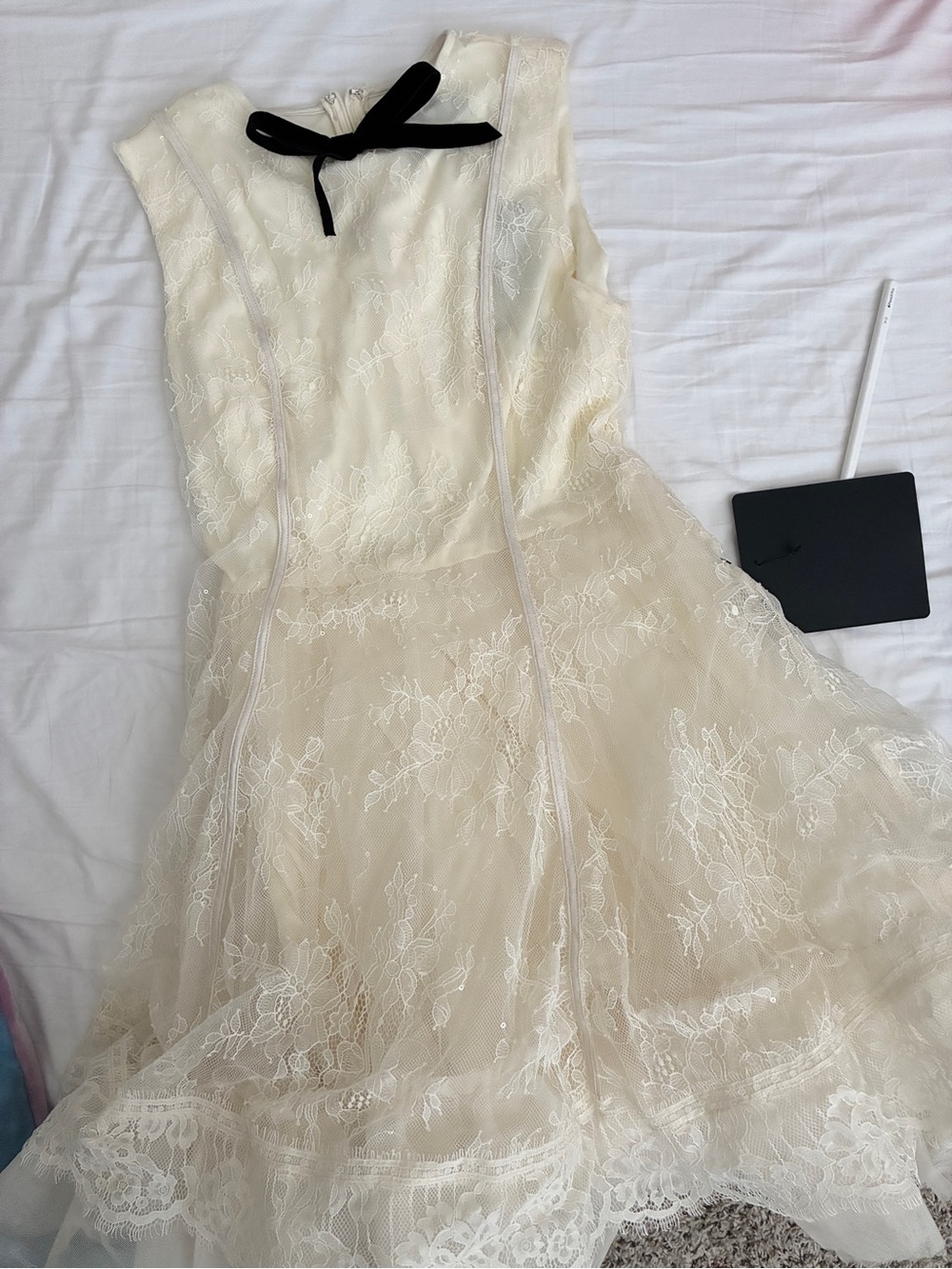 Lulus Charmaine Cream Lace Sleeveless Skater Mini Dress White - Size S - Picture 5 of 6